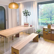 White wax wood dining table rectangular solid wood large plate table designer furniture original wood color dining table Nordic desk writing desk