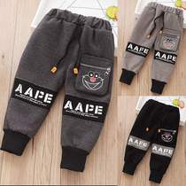 New boys autumn and winter children plus velvet pants small children thick sports pants plus cotton casual long pants to wear warm