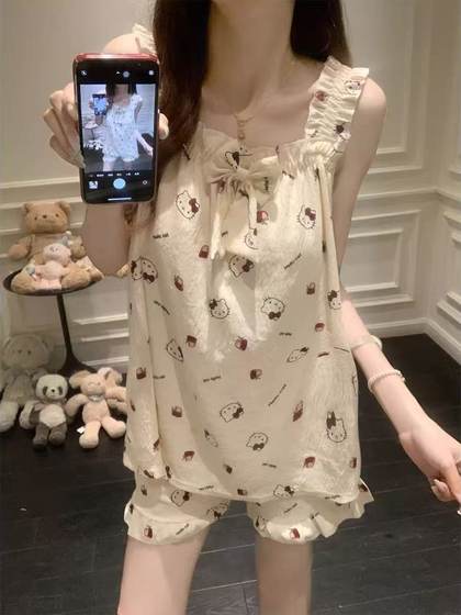 2025 여성용 가슴 패드를 가진 새로운 여름 잠옷 만화 kt 고양이 작은 비행 소매는 잠옷과 여자 집 의류를 입을 수 있습니다 2025 여성용 가슴 패드를 가진 새로운 여름 잠옷 만화 kt 고양이 작은 비행 소매는 잠옷과 여자 집 의류를 입을 수 있습니다
