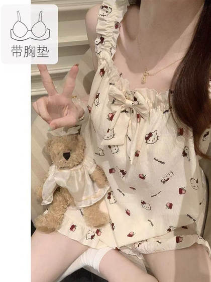 2025 여성용 가슴 패드를 가진 새로운 여름 잠옷 만화 kt 고양이 작은 비행 소매는 잠옷과 여자 집 의류를 입을 수 있습니다 2025 여성용 가슴 패드를 가진 새로운 여름 잠옷 만화 kt 고양이 작은 비행 소매는 잠옷과 여자 집 의류를 입을 수 있습니다