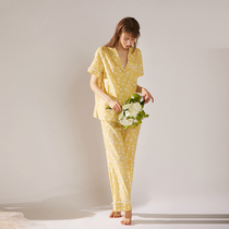 XEXZ Pyjamas Woman 2022 New Summer Thin-style short sleeve suit collar Home Suits Summer Bourgis Suit Two Sets