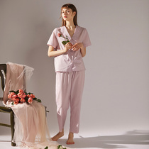 XEXZ2022 year new sleepwear women Summer slim fit Short sleeves Comfort Embroidered Home Suit Brief about two sets