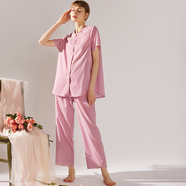 XEXZ2022 year new sleepwear woman Summer thin short sleeve embroidered home Costume Doll Collar set Two sets