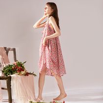 XEXZ Sleeping Dress Lady Summer 2022 New Thin pieces Broken Flowers pleats pure and pure cotton Sexy harness pyjamas