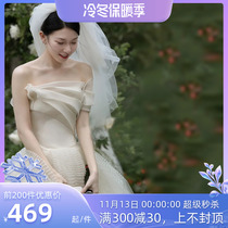 Super fairy shoulder wedding dress 2022 bride high-waisted cover belly exterior scene exterior veil senior light luxury welcome customer service