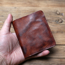 Mens head layer Bull Leather Wallet Retro Genuine Leather Money Clip Vertical document clip Short Young Woman Handmade Ultra-thin Money Bag