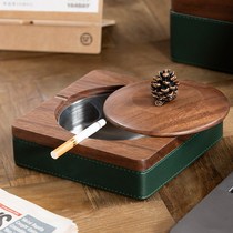 Walnut Wood Ashtrays Home Living Room Large Number Cigarette Cylinders Nordic Ins Light Lavish Creativity With Cover Office Gift