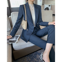 2021 New Advanced Design Sense Blue Suit Suit Woman Spring Autumn High-end Temperament Two Sets West Suit Suit