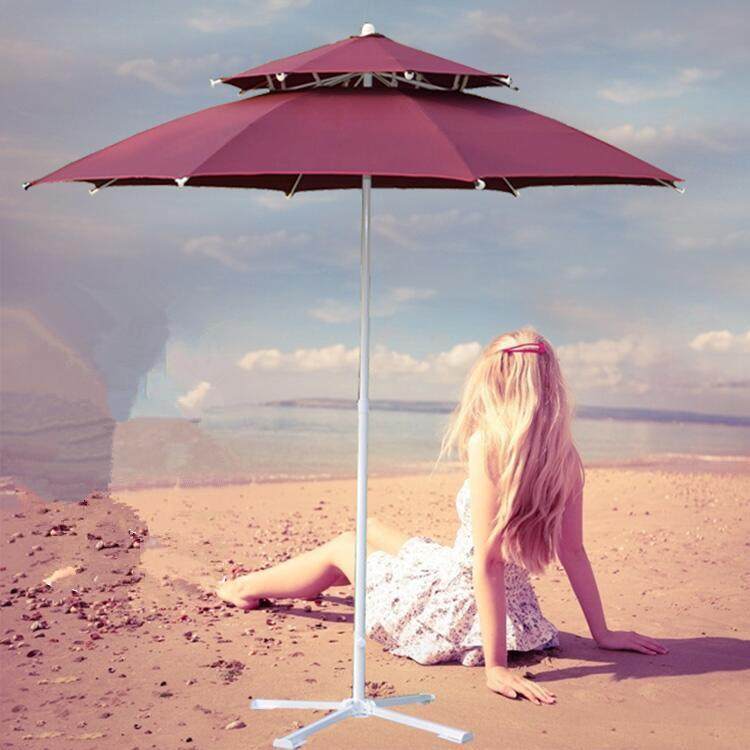 遮阳伞的伞布是聚酯纤维的,半径是62cm以上的,遮光效果很好,在海边用