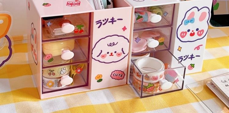 便利贴收纳盒儿童学习桌上的面置物架窄款小尺寸少女可爱网红手帐