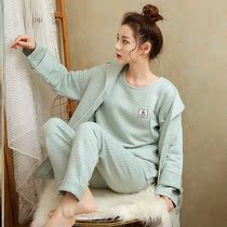 Lunar Subsuit Autumn Winter Pinch Cotton Maternal Laces Postpartum Breastfeeding Suit Pregnancy Thickening Winter Pregnant Women Pyjamas