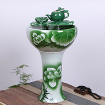 Ceramic floor-to-ceiling column fish tank water fountain household large hand-painted turtle fish basin living room humidification landscaping