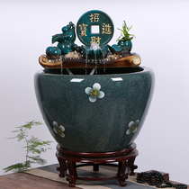 Jingdezhen ceramic fish tank home flowing water fountain extra large fish pot lotus koi tank living room floor ornaments