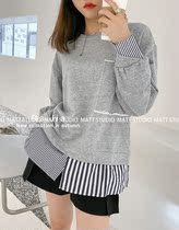 (DAJIA) Korean version of design sense splicing stripe fake two-piece sweater 21657# CLS