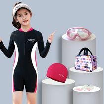 2022 new childrens one-piece swimsuit girls boxer vest sports professional training for big children and girls