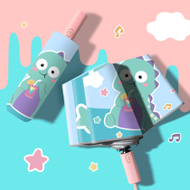 Small dinosaur anti-rebound fully automatic children umbrella male and female reflective strips ultra-light portable folding easy to open and rain umbrella