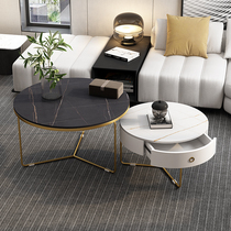 Italian light luxury rock board coffee table Living room household small apartment round tea table Marble coffee table side table Modern and simple