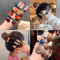 South Korea Great East Gate Cherry Red Head Rope Mesh Red Zal Hair Rubber Band Small Clear New Rope Hair with leather sheath ornament