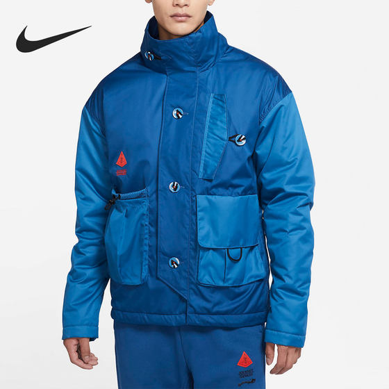 Nike/genuine men's loose fitting sports and casual woven warm standing collar cotton jacket DA6697-476 Nike/genuine men's loose fitting sports and casual woven warm standing collar cotton jacket DA6697-476