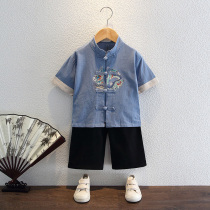 Hanfu boy Xia middle country wind short sleeve thin section of ancient clothes cotton linen two sets of children Chinese acting out suit