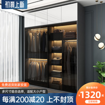 Push Ramen Wardrobe Light Lavish Glass Door Master Bedroom Modern Minima Wood Slip Door Storage Large Closet Storage Cabinet
