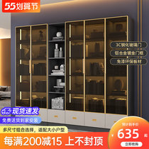 Minimalist modern glass door bookcase light extravagant floor storage cabinet storage with door with lamp bookcase full wall floor bookcase