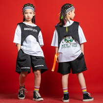 Children's hip-hop hip-hop short-sleeved show Shaoer's drum performance suit black cool