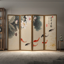New Chinese Year With Fish Screen Partition Living Room Room Mobile Folding Entrance Door Xuanguan Solid Wood Lotus Folding Screen