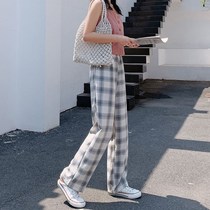2021 spring new plaid sports ins casual Korean flared pants retro harbor wind high waist vibe wind High Street