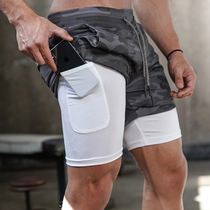 Running shorts can let go of the phone breathable summer thin mens training fitness pants quick-drying high stretch two-in-one double layer