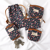 Deep Blue Bottom Cherry Blossom Middle Aged Zipper Small Broken Flowers Zero Wallet Cloth Art With Screens Key Bag Cramp Cell Phone Cover