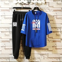 Set Men 2021 Summer Short Sleeve ankle-length pants Leisure Sports Set Junior High School Male Students Korean Loose Two Piece