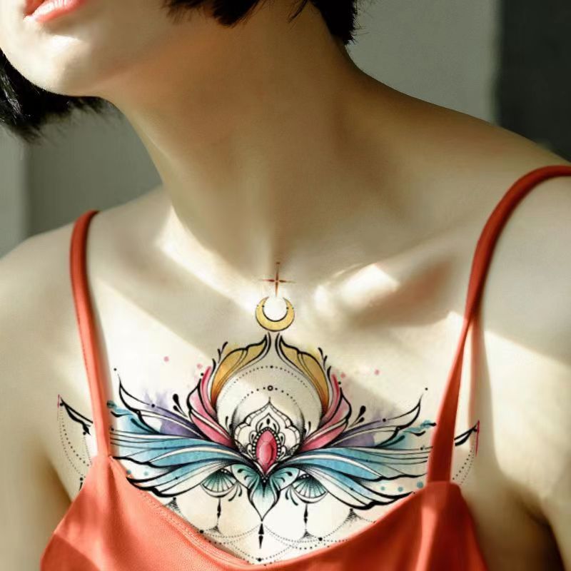 彩色一次性纹身贴蝴蝶花朵私密肚子腰胸部防水女持久高级感遮疤痕