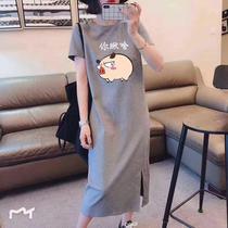 Summer short-sleeved dress womens new large size womens fat sister skirt female Korean loose fashion knee T-shirt