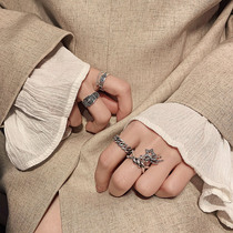 Mens rings Trendy mens personality womens niche design Large size Japanese best friend pair ring Ancient index finger ring Vintage ring