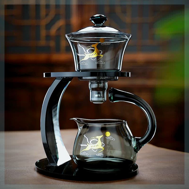 Shake-in-style Soot Color Heat Resistant High Boron Silicon Glass Magnetic tea Set Lazy Person Automatic Tea Maker Utilityware Tea Furniture-Taobao