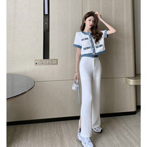 High-level white-fashioned fashion suit 2022 new little yang downage explosive street wide-leg pants two-piece set