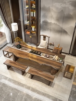 Solid wood large board whole board tea table and chair combination office solid wood tea table new Chinese Zen home drinking tea table