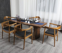 New Chinese solid wood tea table and chairs combined large plate table log whole plate tea table tea table pine wood desk bubble tea table