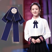 Zhao Liying with the same neckline shirt female college wind career collar Han version Bank flight attendant cute butterfly knot accessories
