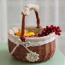 Picnic basket fruit basket vine shopping basket harvesting basket egg basket weaving basket small basket bamboo basket hand-held basket vegetable blue