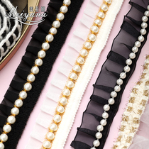 Small fragrant wind pearl lace lace upscale folds lace neckline clothes fabric black skirt hem decorative accessories