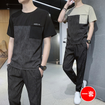 Casual Sports Suit Mens Summer Thin Han version loose short sleeve T-shirt 50%-7 Pants Pair with two sets