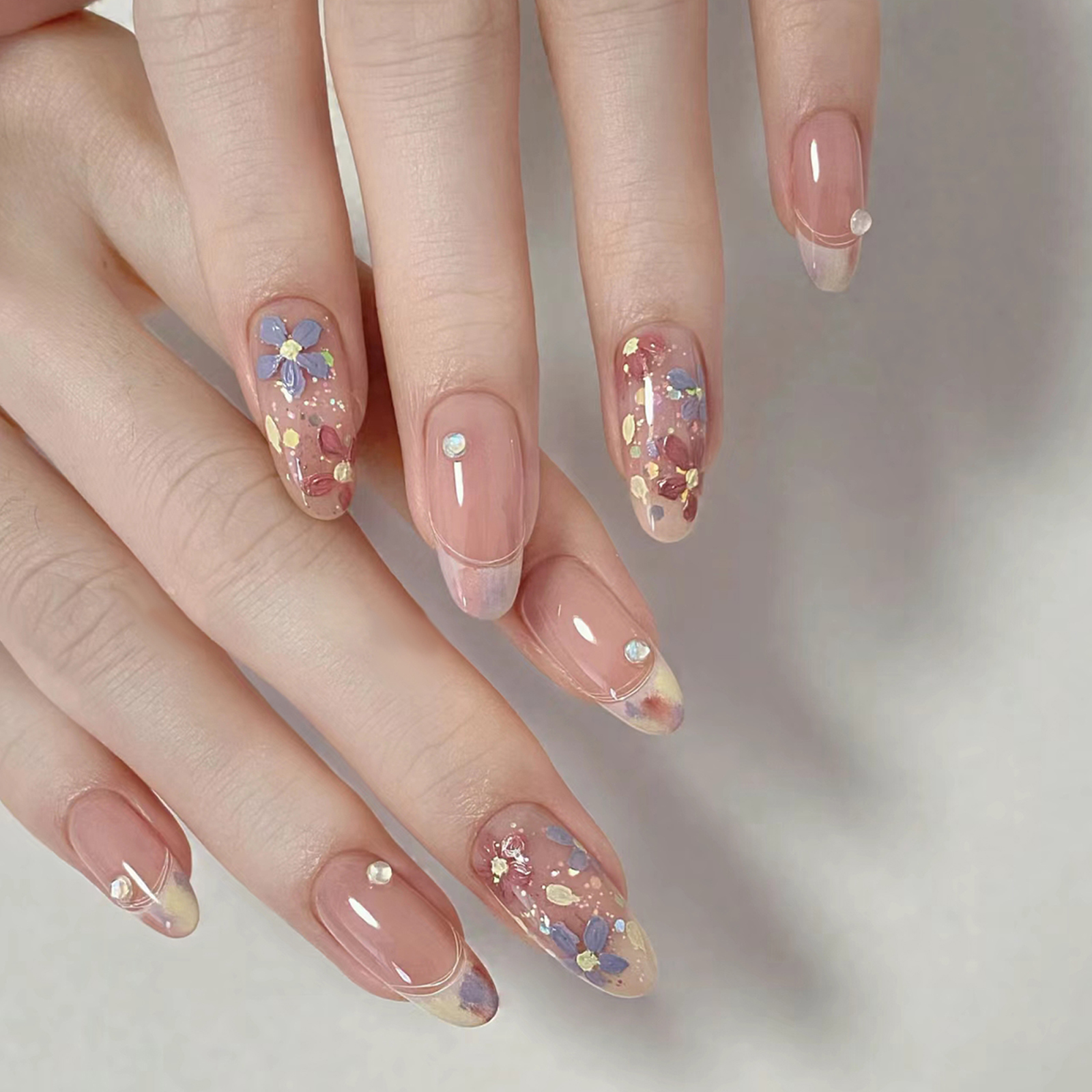 法式穿戴甲短款ins风藕粉色闪粉美甲甲片学生成品指甲贴片可拆卸