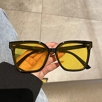 2021 new round face slim black sunglasses glasses plain Korean version of the trendy ins net red with the same sunglasses women