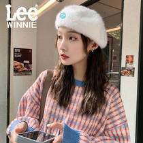 Winnie Lee plush berets female autumn and winter day system network red and white hat to keep warm bud painter hat tide