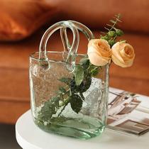Glass vase bag living room ornaments creative transparent net Red carrying basket hand Nordic flower decoration bubble insert