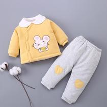 Baby baby suit autumn and winter cotton clip two sets of womens clothes plus 0 warm cotton clothes spring and autumn split boneless 1 year old thin