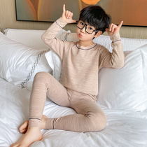 boys' fleece thermal underwear suit children's autumn pants cotton medium and large children's winter seamless pajamas warm clothing