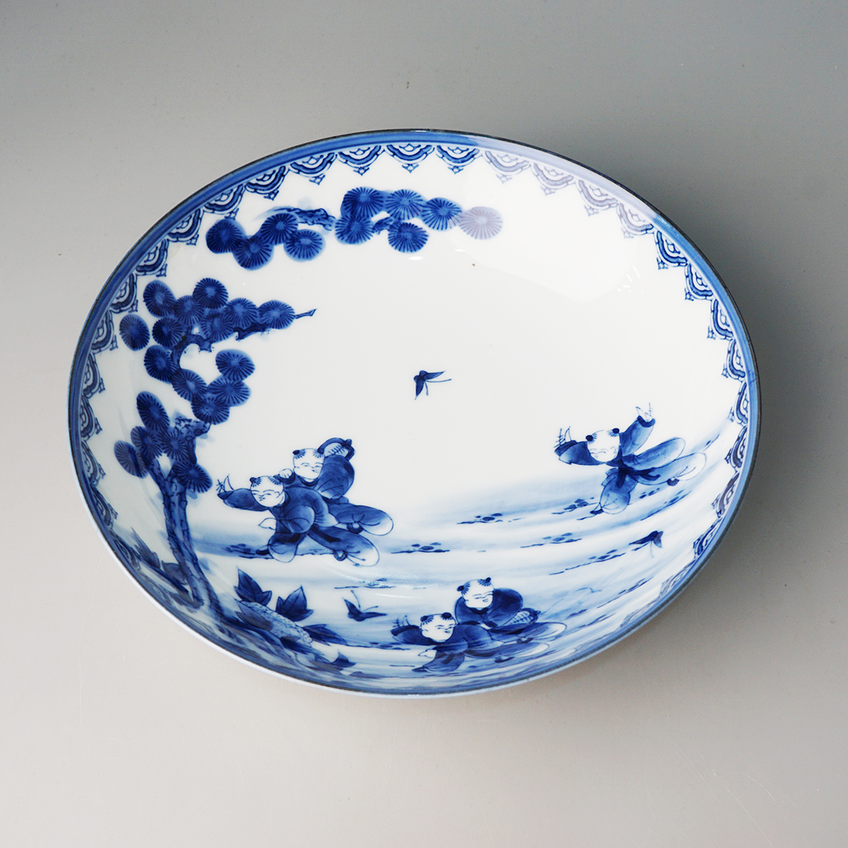 日本进口锅岛烧青花戏婴图饭碗平盘汤吞日式家用手工复古陶瓷餐具 日本进口锅岛烧青花戏婴图饭碗平盘汤吞日式家用手工复古陶瓷餐具